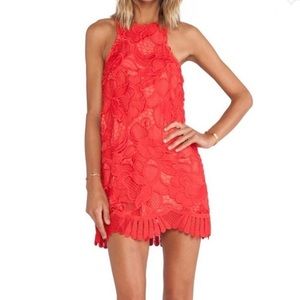 Lovers + Friends Red Coral Romantic Lace Caspian Shift Mini Dress Size XS